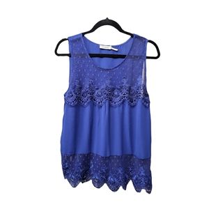 Blu Pepper Sapphire Embroidered Lace Tank, size large